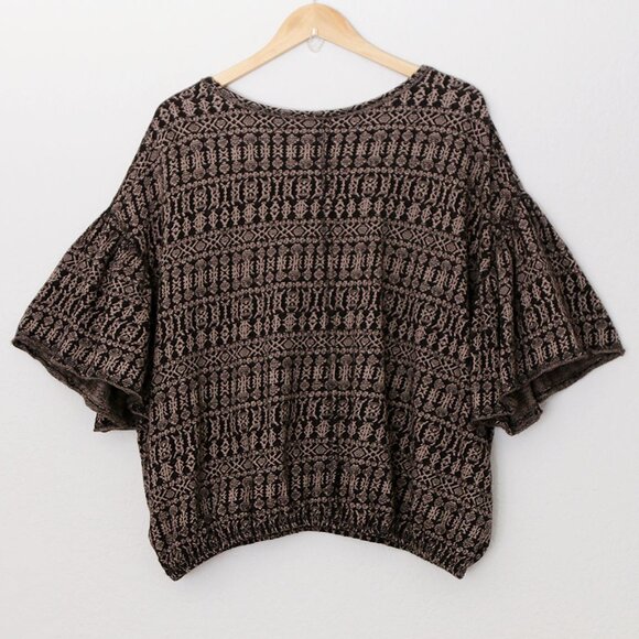 Free People Full Bloom Peasant Top Pullover in Black Flutter Boho Cotton L $98 - Picture 7 of 16